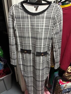 SHEIN Black & White Plaid Dress with Contrast Trim
